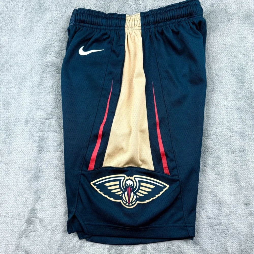 Nike New Orleans Pelicans NBA Basketball Shorts Kids Medium Navy Blue Gold